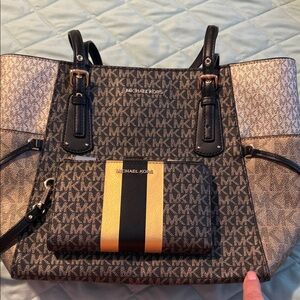 Michael Kors Black and Tan Signature Tote